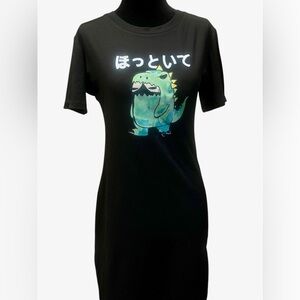 Cartoon Dinosaur Japanese Graphic Print Stretchy Bodycon Mini Dress Black Size L